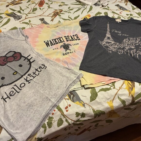 Three tshirt set - Hello Kitty, Waikiki Beach & Paris - size L,L & S preloved - Picture 1 of 2